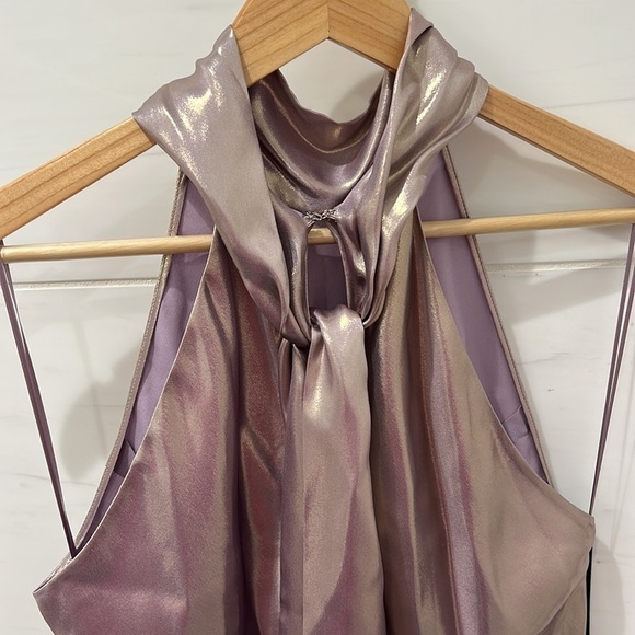 Galvan London | NWT Metallic 100% Silk Moonlight Sienna Dress in Lilac Gold - Picture 5 of 12